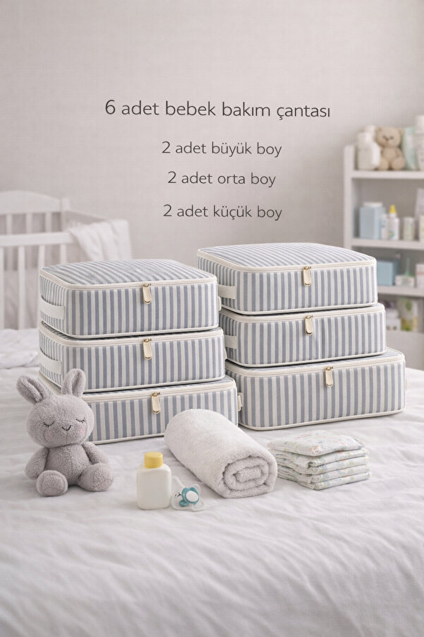 Lumtex Home Textile 6 Parça çizgili desenli - Doğum/Hastane Çıkış Çantası - çizgili desenli