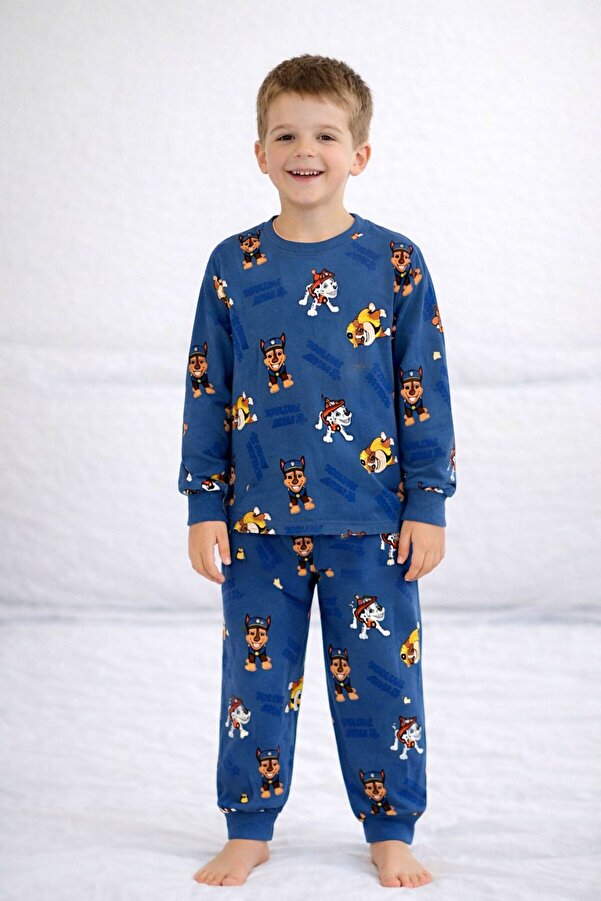 byalisdmr ERKEK ÇOCUK PİJAMA TAKIMI PAW PETROL DESEN %100 PAMUK İNTERLOK KUMAŞ BİSİKLET YAKA UZUN KOL