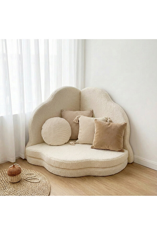 pufftable puftable montessori bulut oyun minderi,teddy kumaş krem,oyun halısı ve matı 5 cm sünger 4 parça