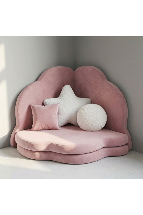 pufftable puftable montessori bulut oyun minderi,pembe renk,oyun halısı ve matı 5 cm sünger 4 parça