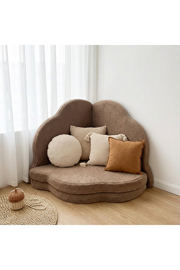 pufftable puftable montessori bulut oyun minderi,teddy kumaş camel,oyun halısı ve matı 5 cm sünger 4 parça