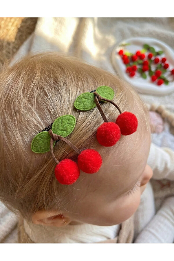 Toka Sepetim Kirazlı Saçsız Bebek Tokası Kirazlı Bebek Çıtçıtı 1 Çift