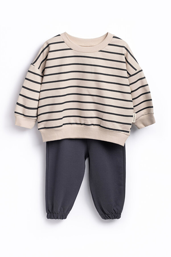Vauva Çocuk Takım Kız Erkek Bebek Çocuk Uzun Kollu Çizgili Mevsimlik Takım