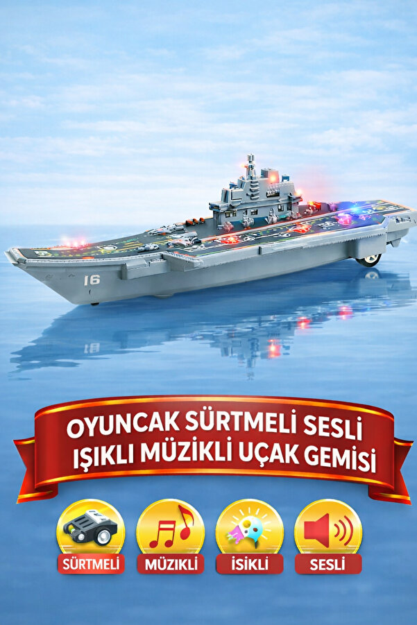 YILDIRIM OYUNCAK Sürtmeli Sesli Işıklı Müzikli Uçak Gemisi 25 cm