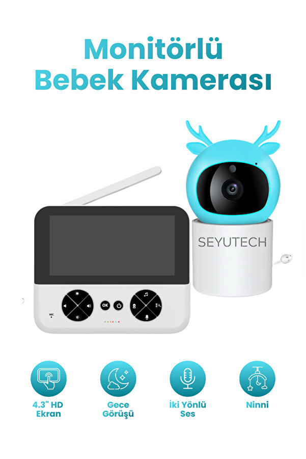 SEYUTECH Ekranlı Bebek Kamerası Gece Görüşlü Hareketli Bebek Telsizi Sıcaklık Kontrollü Bebek Odası Monitörü