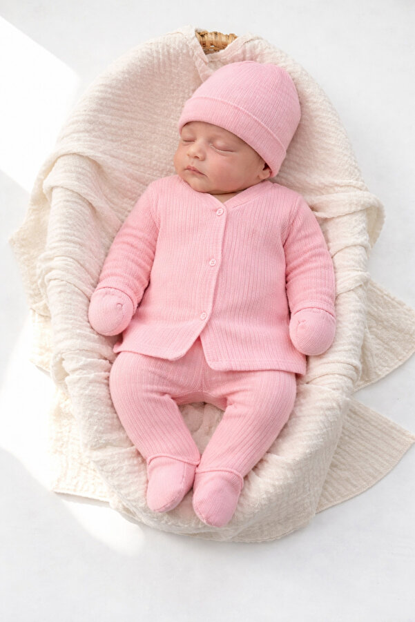 VERONA TARZ Kız Erkek Bebek Natural Organik Pamuk 5li Hastane Çıkış Seti Yenidoğan Kıyafeti Fitilli Kumaş