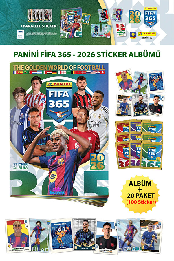 hediyecik Panini Fifa 365 - 2026 Sticker Çıkartma Albümü Seti + 20 Paket (100 Sticker)