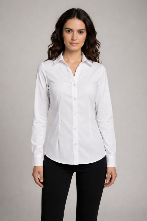 Şiir Tekstil SONORA Women's Slim Fit Body-Hugging Long Sleeve Button-Detail Basic Shirt - White