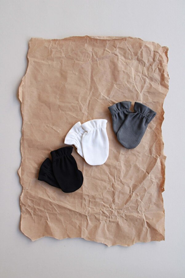 OhlalaKoala 3lü Beyaz-antrasit-siyah Yenidoğan Eldiven Set Model 7