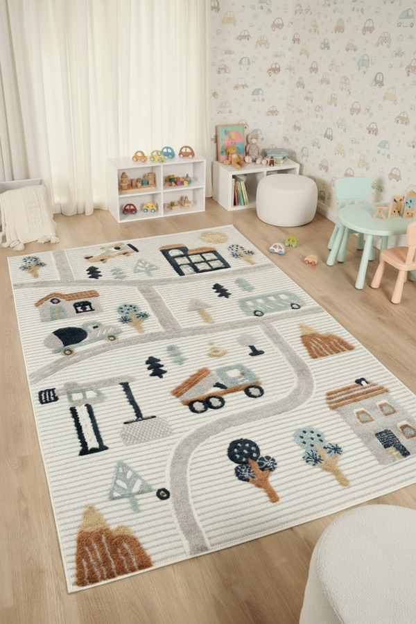 ESSENSE HOME & LİVİNG TİNKY Yumuşak Bukleli Yumuşak Peluş Post Shaggy Krem Çocuk Odası Oturma Odası Salon Mutfak Halısı