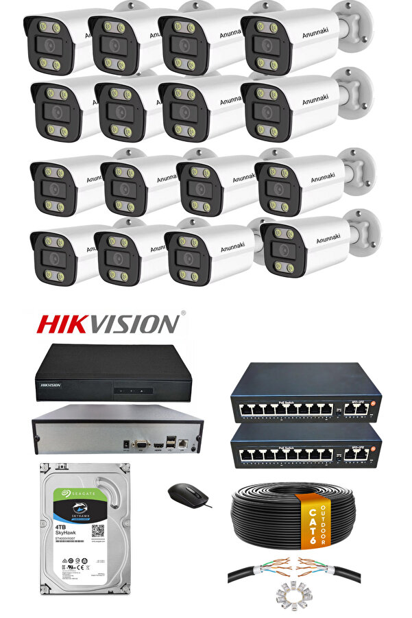 Hsc bilişim 16'Li 5Mp (4K) Ip Kamera Seti | Poe | Hikvision Nvr | İç/Dış Mekan | Gece Görüş | Ses Kayıt | İzleme