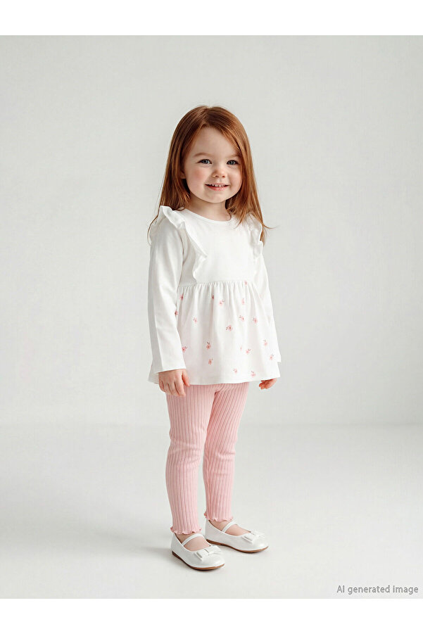 LC Waikiki Nevaa Collection Ekru Çiçekli Kız Bebek Bluz ve Tayt