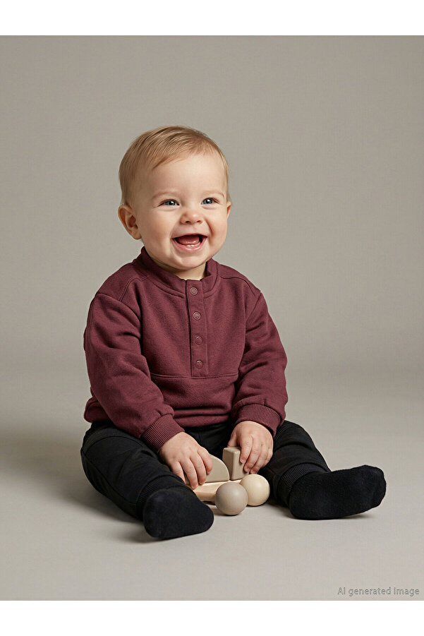 LC Waikiki M&B Collection Bordo Erkek Bebek Kalın Sweatshirt ve Eşofman Altı