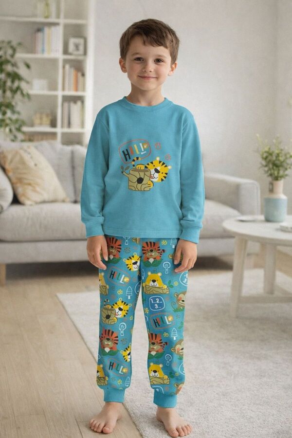 Numix Baby Kids Child-Baby Printed Interlock Fabric Long-Sleeved, Elasticized Leg Pajama Set, 100% Cotton