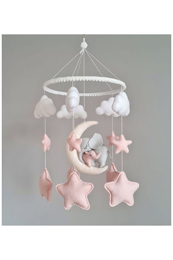 hobiimobiii Bebek beşik süsü keçe dönence (MÜZİKLİ) fil anne yavru