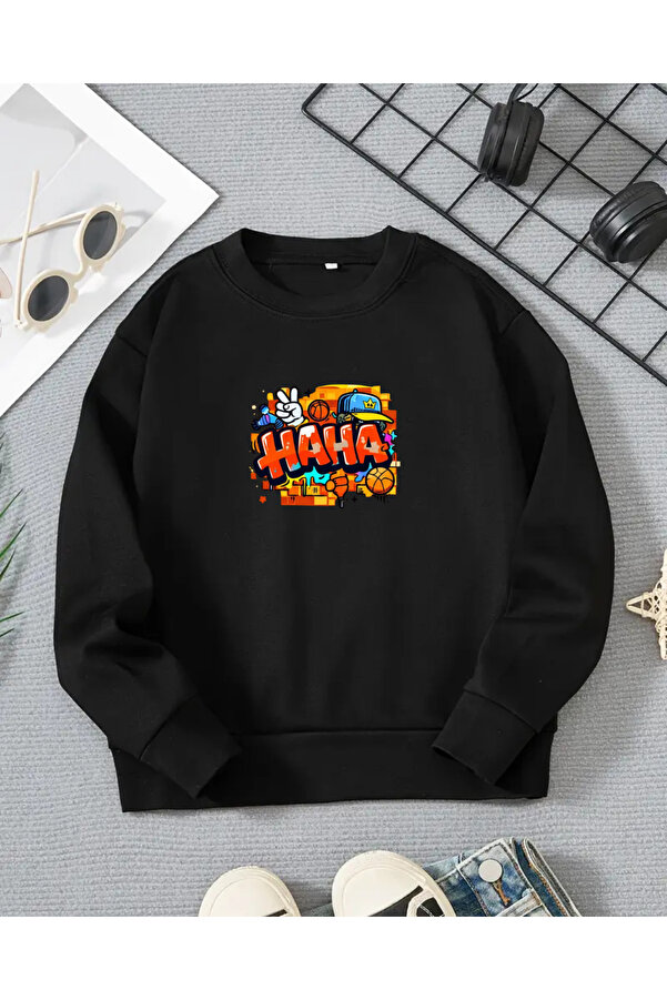 haha Çocuklar için Oversize Kapüşonsuz Sweatshirt