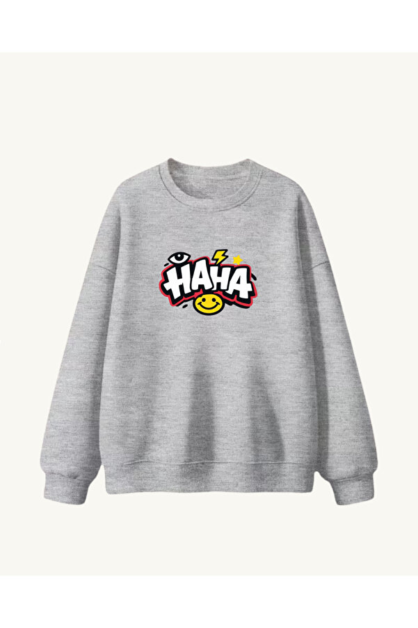 haha Çocuklar için Oversize Kapüşonsuz Sweatshirt