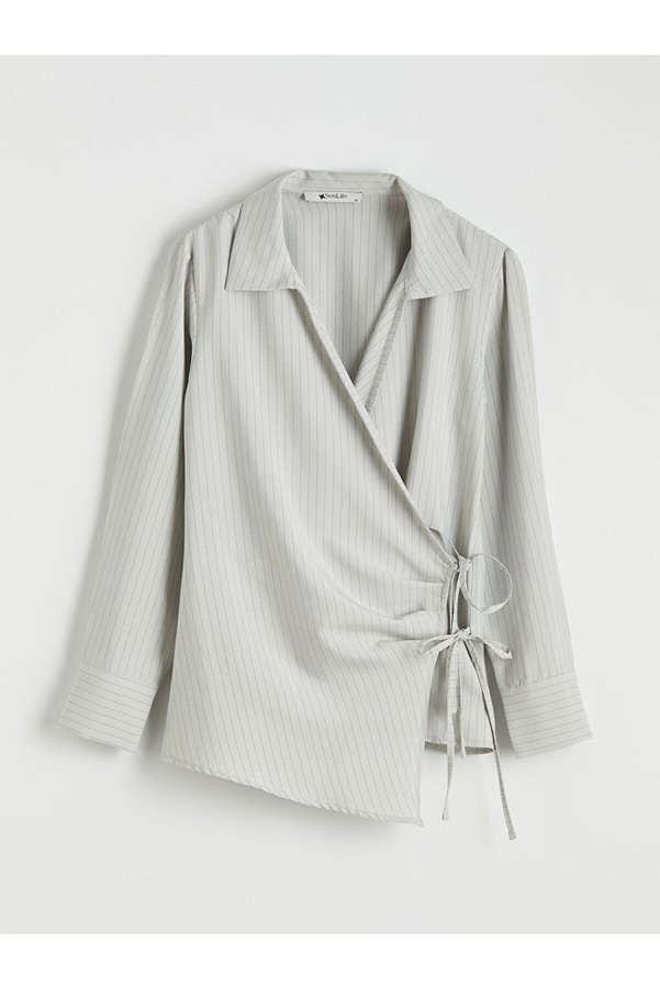 LC Waikiki Green Double-Breasted Cut-Out Tie-Detail Women's Shirt by Güli̇s Gi̇yi̇m