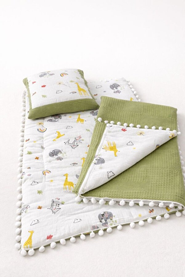 For My Baby Bebek Alt Açma Seti Müslin – Dolgulu Alt Açma Minderi, Yastık, Önlük ve Pike