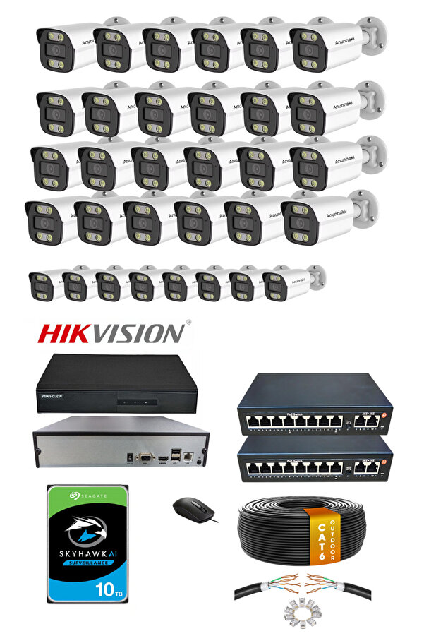 Hsc bilişim 32'Li 5Mp (4K) Ip Kamera Seti | Poe | Hikvision Nvr | İç/Dış Mekan | Gece Görüş | Ses Kayıt | İzleme