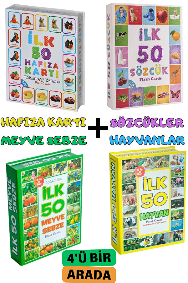 giffy Oyuncak Minik Bebeğimin İlk 50 Hafıza - Sözcük - Meyve Sebze - Hayvan - Eğitici Zeka Flash Kart Set