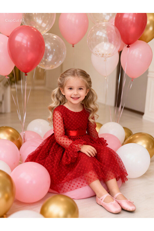 Lunas tekstil Tokalı Puantiyeli Kabarık Tüllü elbise