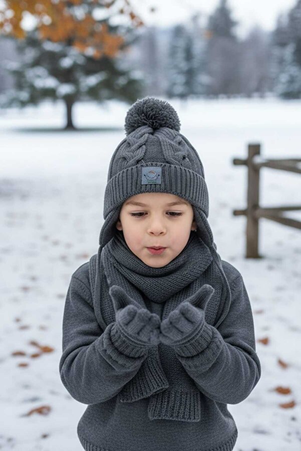 Kitti Erkek Bebek Atkı Bere Eldiven Takımı 3lü Set