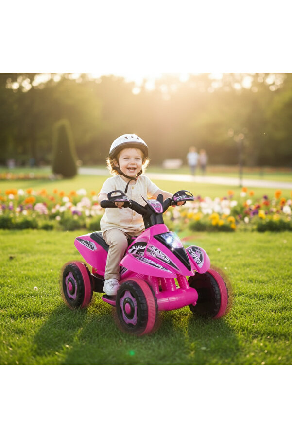 ujtoys Müzikli Ve Led Işıklı Safari Akülü Atv 6v-pembe Kumandalı
