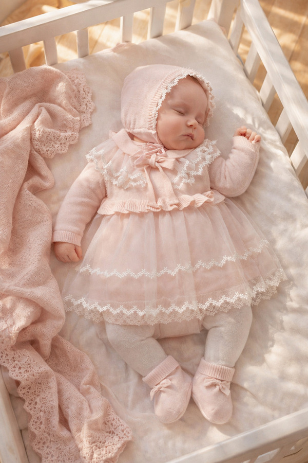 Mert Baby Countes 5'li Triko Organik Hastane Çıkış Seti Tül Detaylı %100 Pamuk Yenidoğan Kız Bebek