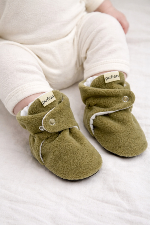pufien Kaymaz Tabanlı Ilk Adım Ayakkabısı Haki Bebek Patik