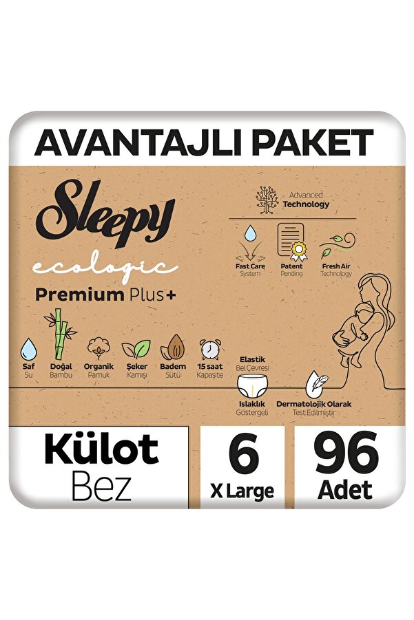 Sleepy Ecologic Premium Plus Avantajlı Paket Külot Bez 6 Numara Xlarge 96 Adet