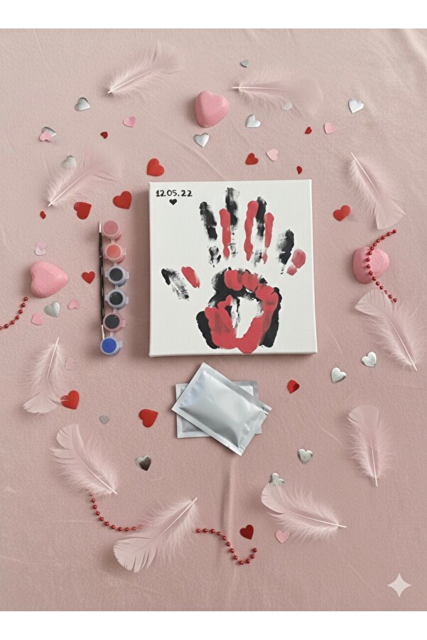 Ems Takı Aksesuar 20x20 El İzi Tuval Boyama Seti – Anı & Hatıra Çalışması sevgililer günü özel bebek el ayak izi