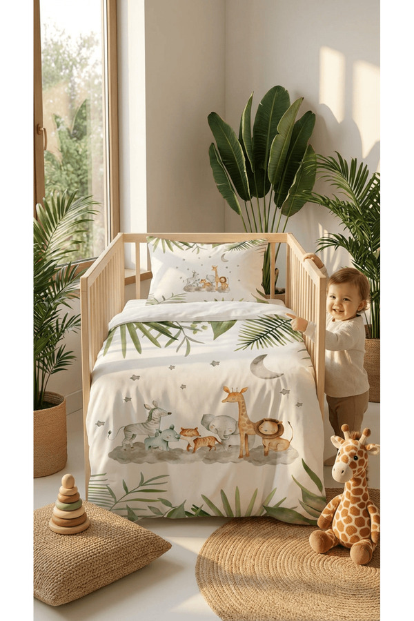 Talia Home Safari Sevimli Hayvanlar Bebek Beşik Nevresim Takımı Çarşaflı Tlabn-041