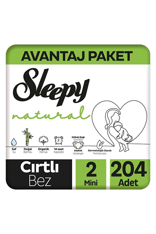 Sleepy Natural Avantajlı Paket Bebek Bezi 2 Numara Mini 204 Adet