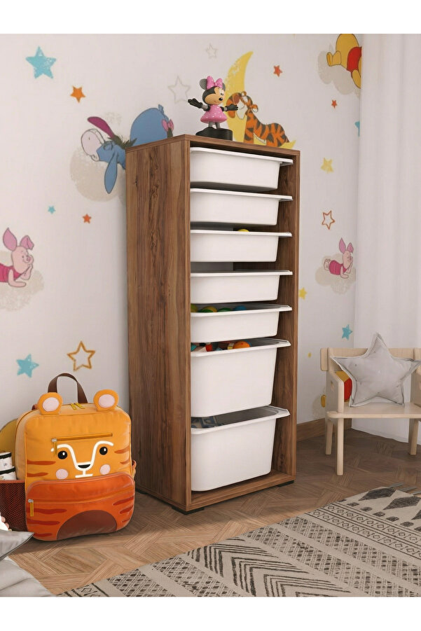 Pratico Zola 7 Sepetli Tropik Ceviz Dolap Renkli Oyuncak Dolabı
