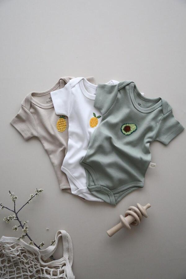 OhlalaKoala 3lü Nakışlı Çıtçıtlı Kısa Kollu Body Zıbın Model 3