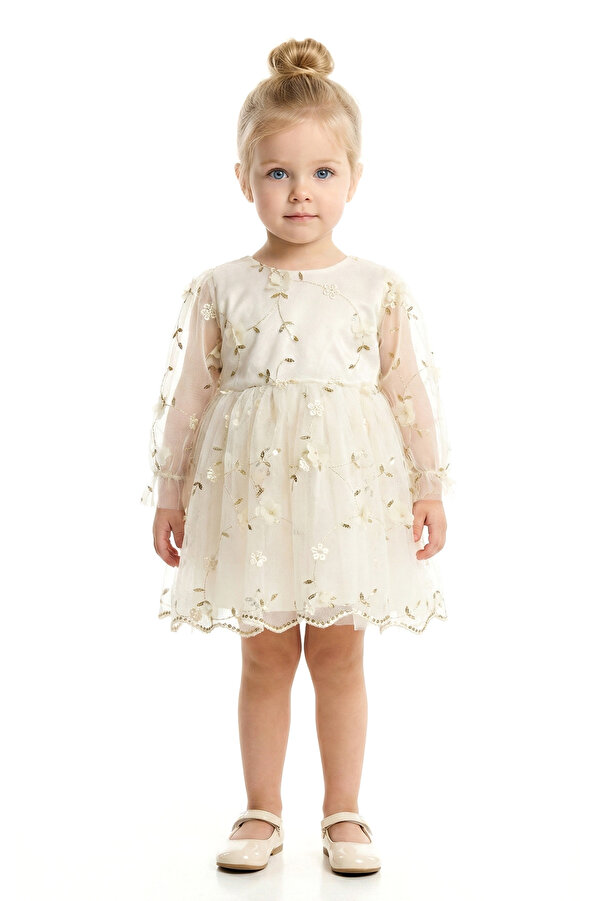 Baby Animals Kız Bebek Elbise Kız Çocuk Elbise Çiçekli Doğum Günü Parti Düğün Özel Gün Uzun Kol Astarlı Fiyonklu