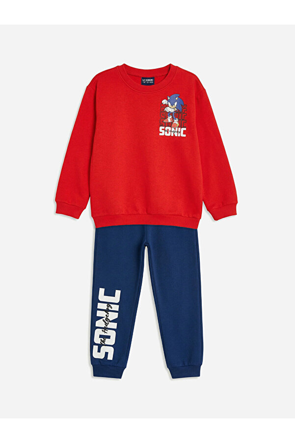 LC Waikiki Nevaa Collection Kırmızı Sonic Baskılı Erkek Çocuk Kalın Sweatshirt ve Eşofman Altı