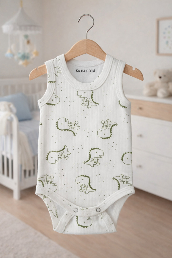 KA-HA Giyim %100 Pamuklu / Dinazorlu / Çıtçıtlı Bebek Body Zıbın / Pamuklu Bebek Atlet / Bebek Çıtçıtlı/Organik
