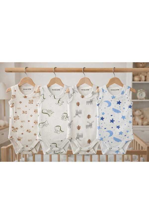 KA-HA Giyim %100 Pamuklu /Desenli/4'lü Çıtçıtlı Bebek Body Zıbın / Pamuklu Bebek Atlet / Bebek Çıtçıtlı/Organik