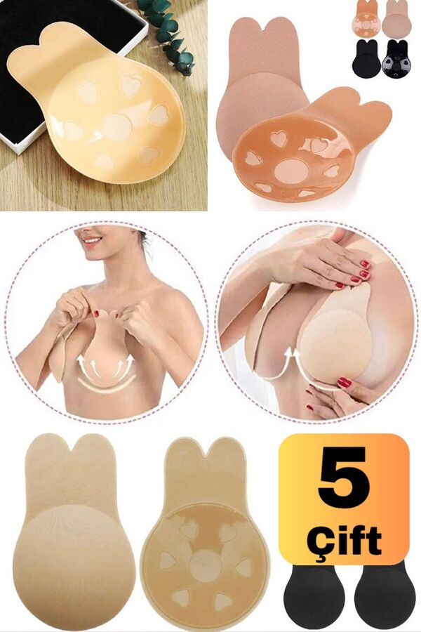 Munico 5 Çift Askısız Kendinden Yapışkanlı Göğüs Yeniden Silikon Görünmez İç Çamaşırı Ped Push Up Sütyen