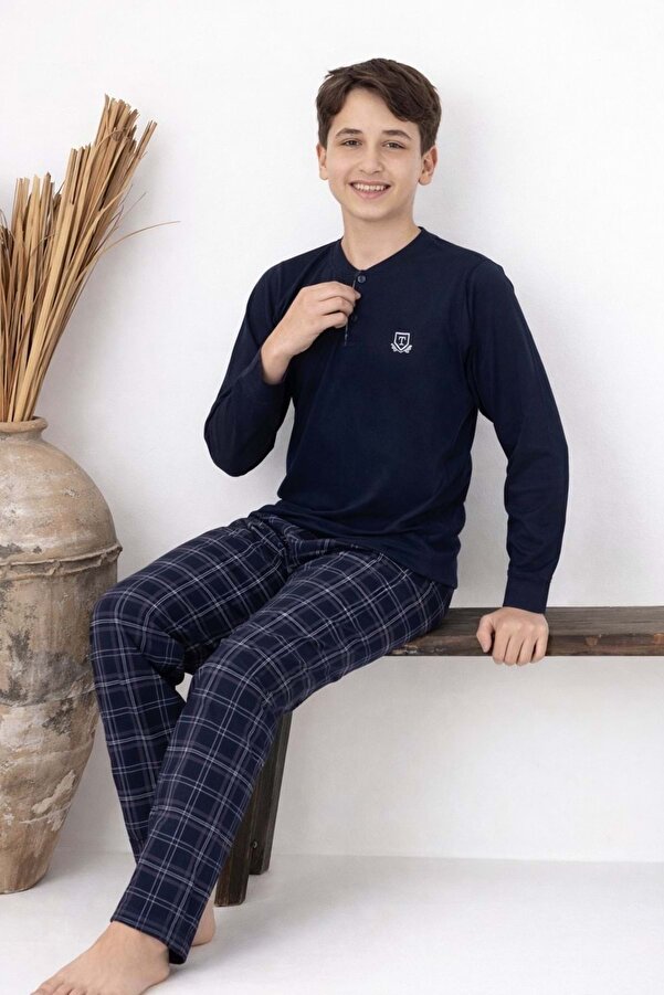 gültekin bebe Tarık 11-16 Yaş Erkek Çocuk Pijama Takım T Armalı-4234310 - LACİVERT
