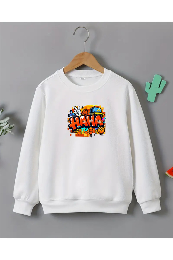 haha Çocuklar için Oversize Kapüşonsuz Sweatshirt