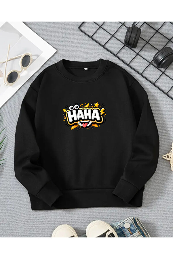 haha Çocuklar için Oversize Kapüşonsuz Sweatshirt