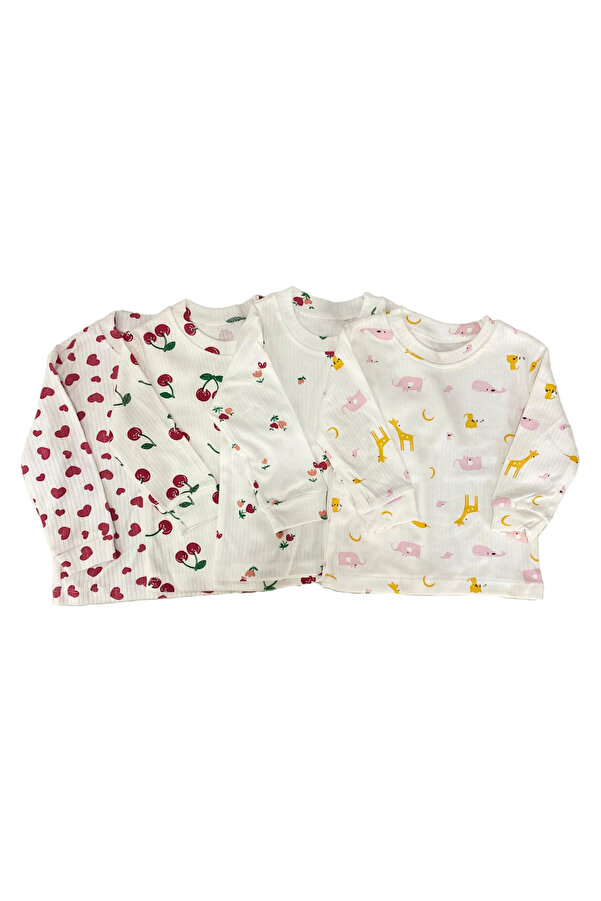TWOO KİDS Kız Bebek Pamuklu Desenli Uzun Kollu Pijama Üst Seti 4'lü Avantaj Paketi