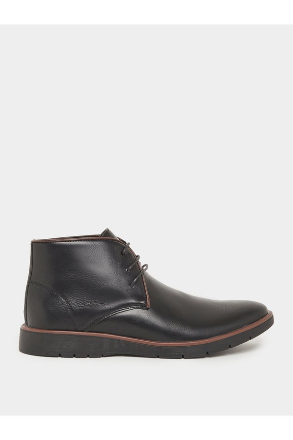 Styli Men Black Leather Chukka Boots