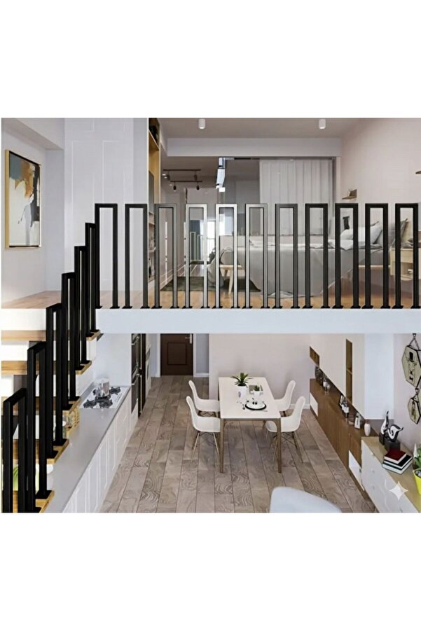 AydınMetal Modern Loft Kat Korkuluk Metal Merdiven Korkuluğu Güvenlik Bariyeri - Kolay Montaj - (5li SET)