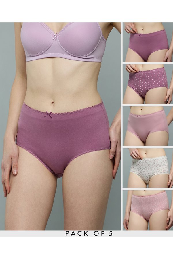 R&B Women Shell Pink 5 Pack Printed Full Briefs