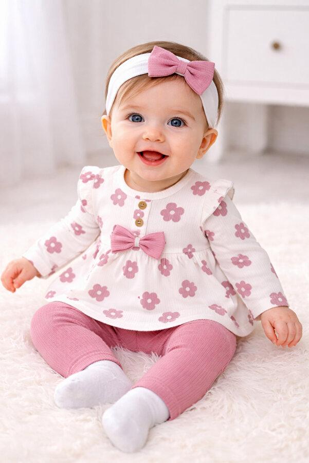 bebekyol Çiçekli Kız Bebek Takım (bandanasız)