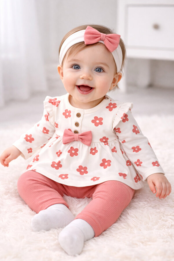 bebekyol Çiçekli Kız Bebek Takım (bandanasız)